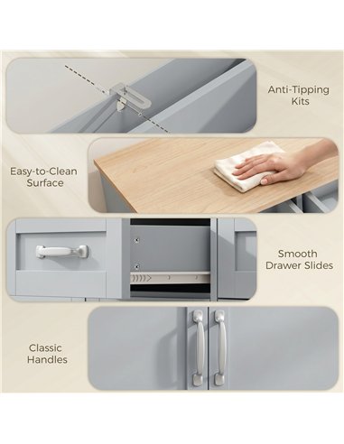 HOMCOM Sideboard Buffet Cabinet, 140 cm Kitchen Storage Cabinet with 4 Drawers, 4 Doors and 2 Adjustable Shelves, Grey