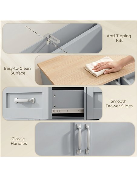 HOMCOM Sideboard Buffet Cabinet, 140 cm Kitchen Storage Cabinet with 4 Drawers, 4 Doors and 2 Adjustable Shelves, Grey - pic 210903 | FastDaddyshop
