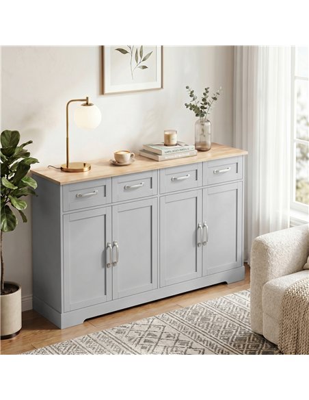 HOMCOM Sideboard Buffet Cabinet, 140 cm Kitchen Storage Cabinet with 4 Drawers, 4 Doors and 2 Adjustable Shelves, Grey - pic 210905 | FastDaddyshop