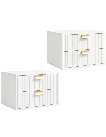 HOMCOM Modern Floating Nightstands Set of 2, Wall Mounted Bedside Tables with 2 Drawers, White - pic 210906 | FastDaddyshop