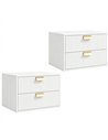 HOMCOM Modern Floating Nightstands Set of 2, Wall Mounted Bedside Tables with 2 Drawers, White