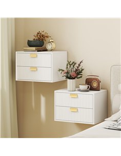 HOMCOM Modern Floating Nightstands Set of 2, Wall Mounted Bedside Tables with 2 Drawers, White 2