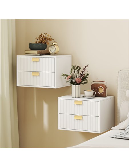 HOMCOM Modern Floating Nightstands Set of 2, Wall Mounted Bedside Tables with 2 Drawers, White - pic 210907 | FastDaddyshop