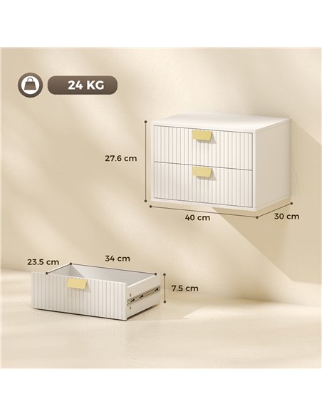 HOMCOM Modern Floating Nightstands Set of 2, Wall Mounted Bedside Tables with 2 Drawers, White - pic 210908 | FastDaddyshop