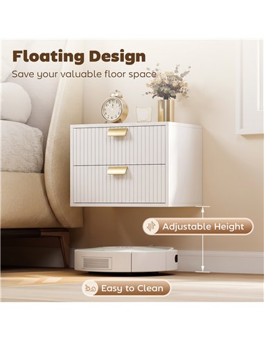 HOMCOM Modern Floating Nightstands Set of 2, Wall Mounted Bedside Tables with 2 Drawers, White