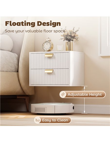 HOMCOM Modern Floating Nightstands Set of 2, Wall Mounted Bedside Tables with 2 Drawers, White - pic 210909 | FastDaddyshop