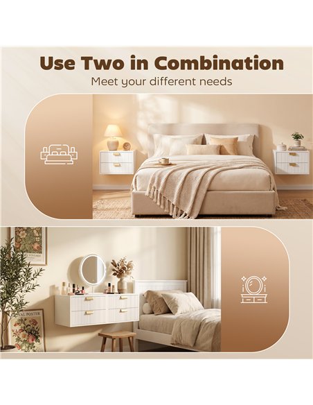 HOMCOM Modern Floating Nightstands Set of 2, Wall Mounted Bedside Tables with 2 Drawers, White - pic 210911 | FastDaddyshop