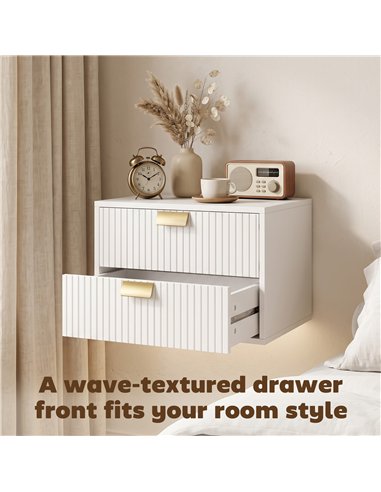 HOMCOM Modern Floating Nightstands Set of 2, Wall Mounted Bedside Tables with 2 Drawers, White