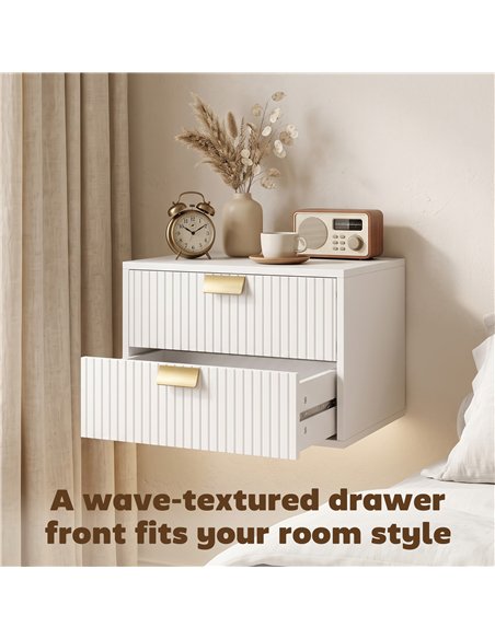HOMCOM Modern Floating Nightstands Set of 2, Wall Mounted Bedside Tables with 2 Drawers, White - pic 210912 | FastDaddyshop