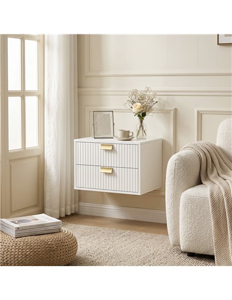 HOMCOM Modern Floating Nightstands Set of 2, Wall Mounted Bedside Tables with 2 Drawers, White - pic 210914 | FastDaddyshop