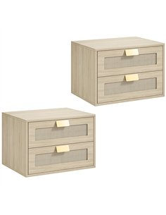 HOMCOM Modern Floating Nightstands Set of 2, Wall Mounted Bedside Tables with 2 Drawers, Oak