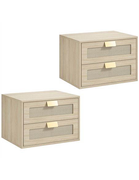 HOMCOM Modern Floating Nightstands Set of 2, Wall Mounted Bedside Tables with 2 Drawers, Oak - pic 210915 | FastDaddyshop