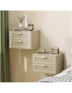 HOMCOM Modern Floating Nightstands Set of 2, Wall Mounted Bedside Tables with 2 Drawers, Oak 2