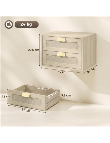 HOMCOM Modern Floating Nightstands Set of 2, Wall Mounted Bedside Tables with 2 Drawers, Oak