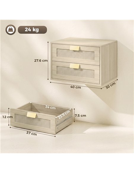 HOMCOM Modern Floating Nightstands Set of 2, Wall Mounted Bedside Tables with 2 Drawers, Oak - pic 210917 | FastDaddyshop