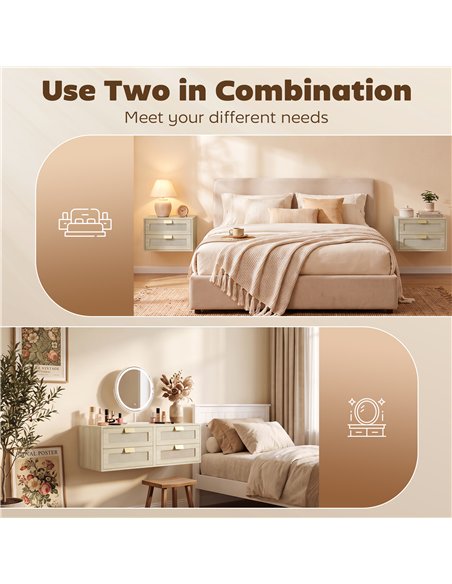 HOMCOM Modern Floating Nightstands Set of 2, Wall Mounted Bedside Tables with 2 Drawers, Oak - pic 210920 | FastDaddyshop