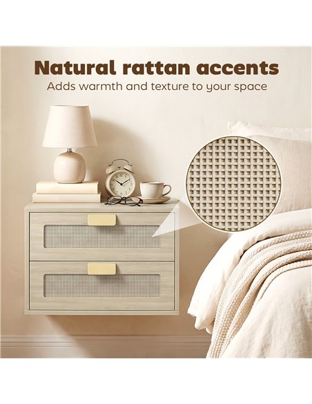 HOMCOM Modern Floating Nightstands Set of 2, Wall Mounted Bedside Tables with 2 Drawers, Oak - pic 210921 | FastDaddyshop