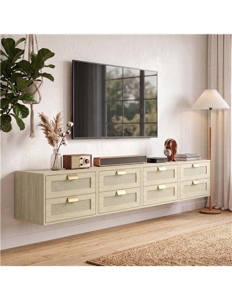 HOMCOM Modern Floating Nightstands Set of 2, Wall Mounted Bedside Tables with 2 Drawers, Oak - pic 210922 | FastDaddyshop