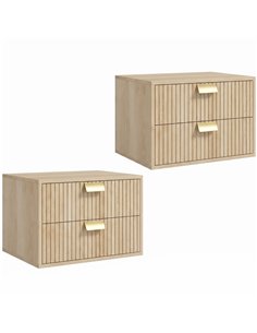 HOMCOM Modern Floating Nightstands Set of 2, Wall Mounted Bedside Tables with 2 Drawers, Oak