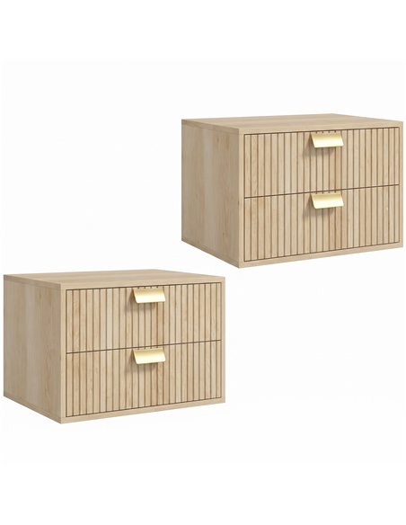 HOMCOM Modern Floating Nightstands Set of 2, Wall Mounted Bedside Tables with 2 Drawers, Oak - pic 210924 | FastDaddyshop