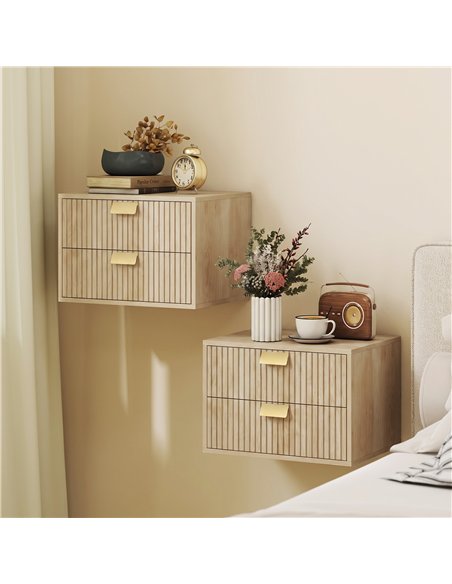 HOMCOM Modern Floating Nightstands Set of 2, Wall Mounted Bedside Tables with 2 Drawers, Oak - pic 210925 | FastDaddyshop