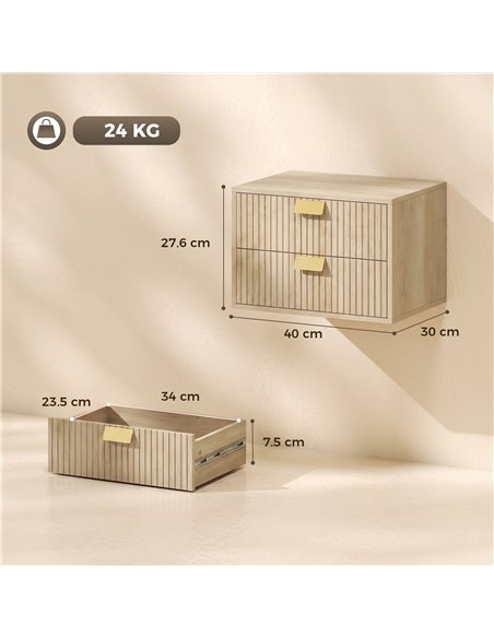 HOMCOM Modern Floating Nightstands Set of 2, Wall Mounted Bedside Tables with 2 Drawers, Oak - pic 210926 | FastDaddyshop