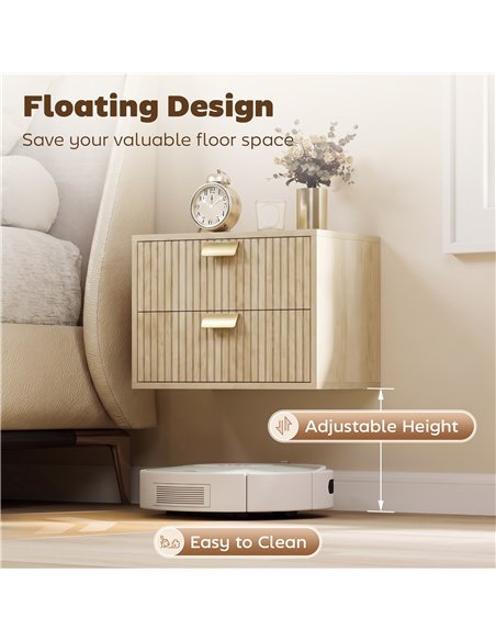 HOMCOM Modern Floating Nightstands Set of 2, Wall Mounted Bedside Tables with 2 Drawers, Oak - pic 210927 | FastDaddyshop