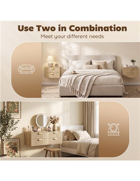 HOMCOM Modern Floating Nightstands Set of 2, Wall Mounted Bedside Tables with 2 Drawers, Oak - pic 210929 | FastDaddyshop