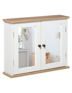 Kleankin Bathroom Wall Mounted Mirror Cabinet with Double Door and Adjustable Shelf, White