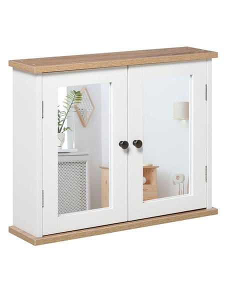 Kleankin Bathroom Wall Mounted Mirror Cabinet with Double Door and Adjustable Shelf, White - pic 21093 | FastDaddyshop