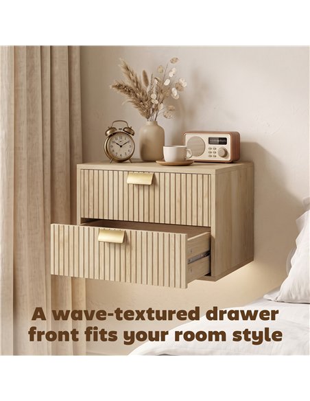 HOMCOM Modern Floating Nightstands Set of 2, Wall Mounted Bedside Tables with 2 Drawers, Oak - pic 210930 | FastDaddyshop