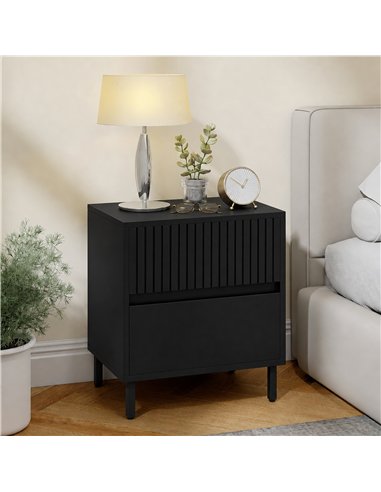 HOMCOM Bedside Cabinet, Bedside Table with 2 Drawers, Storage and Steel Legs for Bedroom, Living Room, Black