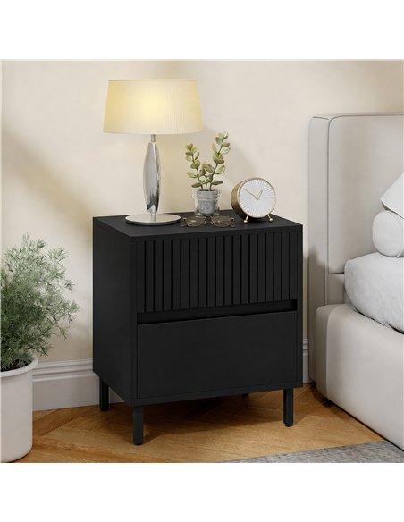 HOMCOM Bedside Cabinet, Bedside Table with 2 Drawers, Storage and Steel Legs for Bedroom, Living Room, Black - pic 210934 | FastDaddyshop