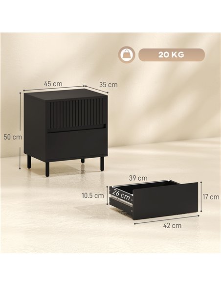 HOMCOM Bedside Cabinet, Bedside Table with 2 Drawers, Storage and Steel Legs for Bedroom, Living Room, Black - pic 210935 | FastDaddyshop