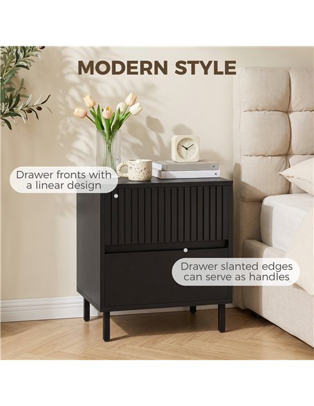 HOMCOM Bedside Cabinet, Bedside Table with 2 Drawers, Storage and Steel Legs for Bedroom, Living Room, Black - pic 210936 | FastDaddyshop
