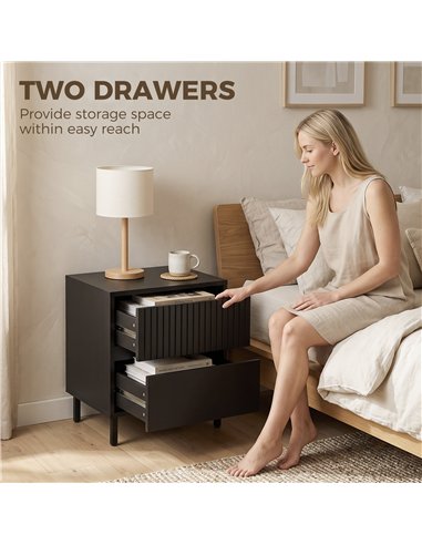 HOMCOM Bedside Cabinet, Bedside Table with 2 Drawers, Storage and Steel Legs for Bedroom, Living Room, Black