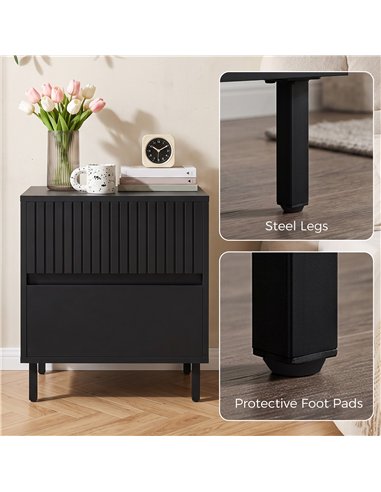 HOMCOM Bedside Cabinet, Bedside Table with 2 Drawers, Storage and Steel Legs for Bedroom, Living Room, Black