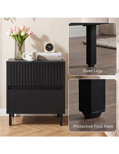 HOMCOM Bedside Cabinet, Bedside Table with 2 Drawers, Storage and Steel Legs for Bedroom, Living Room, Black - pic 210938 | FastDaddyshop