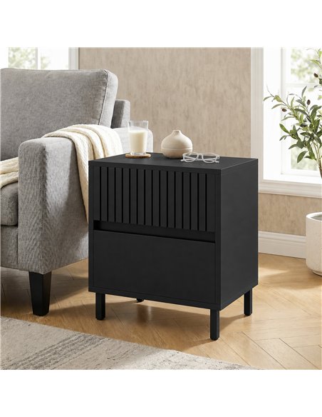 HOMCOM Bedside Cabinet, Bedside Table with 2 Drawers, Storage and Steel Legs for Bedroom, Living Room, Black - pic 210939 | FastDaddyshop