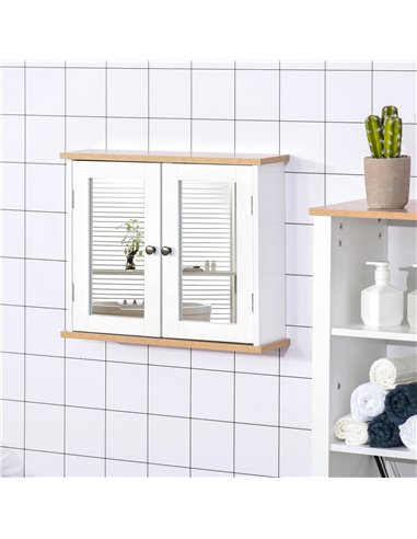 Kleankin Bathroom Wall Mounted Mirror Cabinet with Double Door and Adjustable Shelf, White