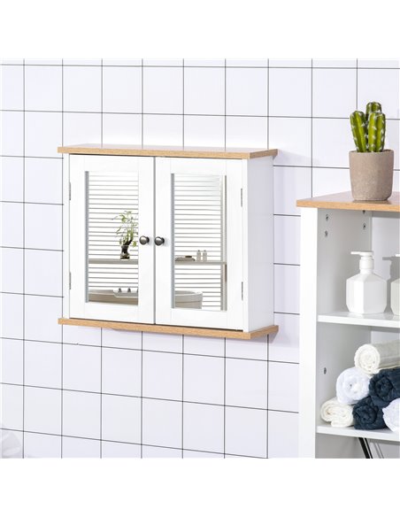 Kleankin Bathroom Wall Mounted Mirror Cabinet with Double Door and Adjustable Shelf, White - pic 21094 | FastDaddyshop