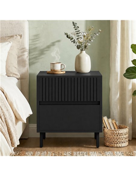 HOMCOM Bedside Cabinet, Bedside Table with 2 Drawers, Storage and Steel Legs for Bedroom, Living Room, Black - pic 210940 | FastDaddyshop