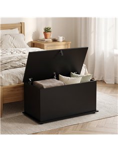 HOMCOM Storage Chest, 102L Blanket Box, Shoe Bench with Safety Hinged Lid, Bed End Bench for Bedroom, 80 x 40 x 45cm, Black 2