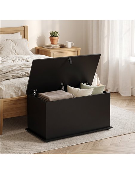 HOMCOM Storage Chest, 102L Blanket Box, Shoe Bench with Safety Hinged Lid, Bed End Bench for Bedroom, 80 x 40 x 45cm, Black - pic 210943 | FastDaddyshop