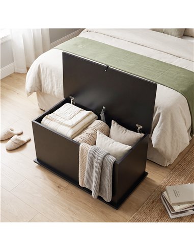 HOMCOM Storage Chest, 102L Blanket Box, Shoe Bench with Safety Hinged Lid, Bed End Bench for Bedroom, 80 x 40 x 45cm, Black