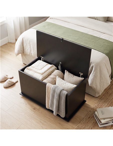 HOMCOM Storage Chest, 102L Blanket Box, Shoe Bench with Safety Hinged Lid, Bed End Bench for Bedroom, 80 x 40 x 45cm, Black - pic 210949 | FastDaddyshop
