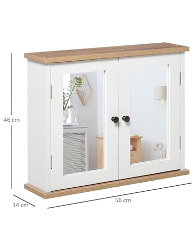 Kleankin Bathroom Wall Mounted Mirror Cabinet with Double Door and Adjustable Shelf, White