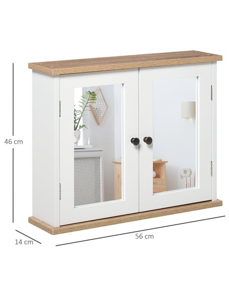 Kleankin Bathroom Wall Mounted Mirror Cabinet with Double Door and Adjustable Shelf, White - pic 21095 | FastDaddyshop