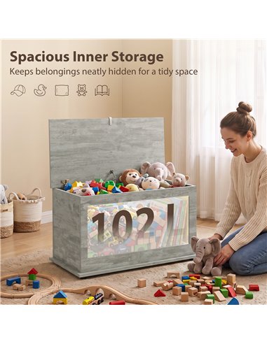 HOMCOM Storage Chest, 102L Blanket Box, Shoe Bench with Safety Hinged Lid, Bed End Bench for Bedroom, 80 x 40 x 45cm, Grey