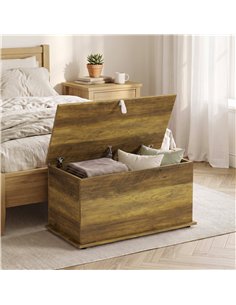 HOMCOM Storage Chest, 102L Blanket Box, Shoe Bench Safety Hinged Lid, Bed End Bench for Bedroom, 80 x 40 x 45cm, Brown 2